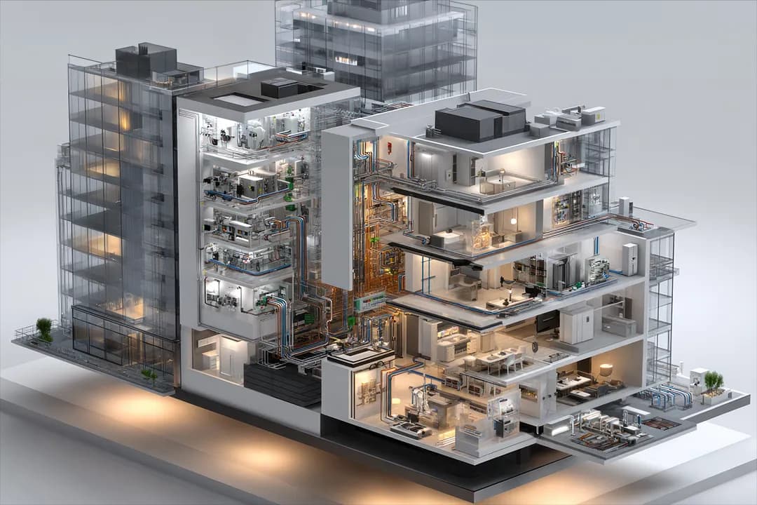 Architectural cross-section showing layered verification structure for AI output review