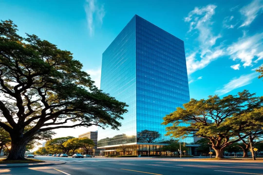Modern office building in Texas with clear sky, representing business operations and regional AI consulting